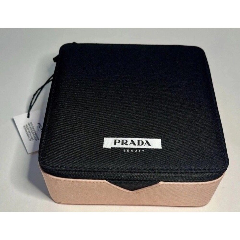 PRADA BEAUTY Pink Black Makeup Bag Pouch Cosmetic Bag Clutch Beauty Box  New - Picture 2 of 5